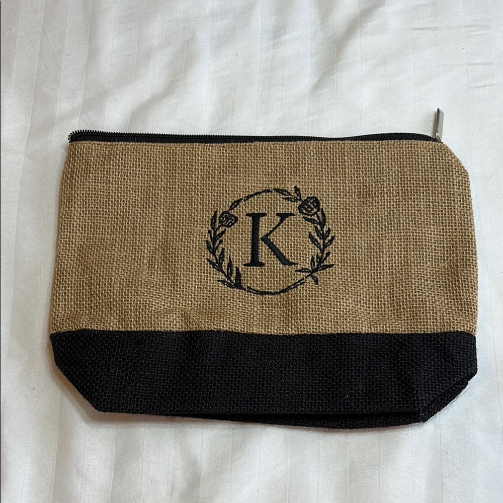 🌺SALE 5 for $20🌺Black and Tan Canvas Monogrammed “K” Pouch